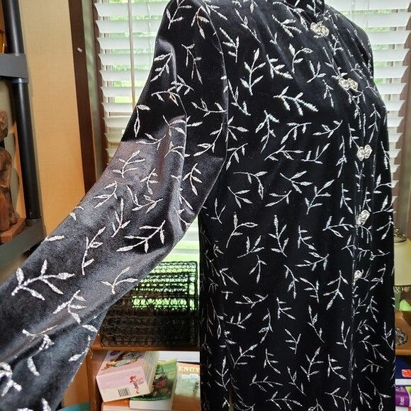 Elegant Vintage 90s Womens L Black Velvet with Silver Bamboo Dress Jacket - Picture 6 of 12